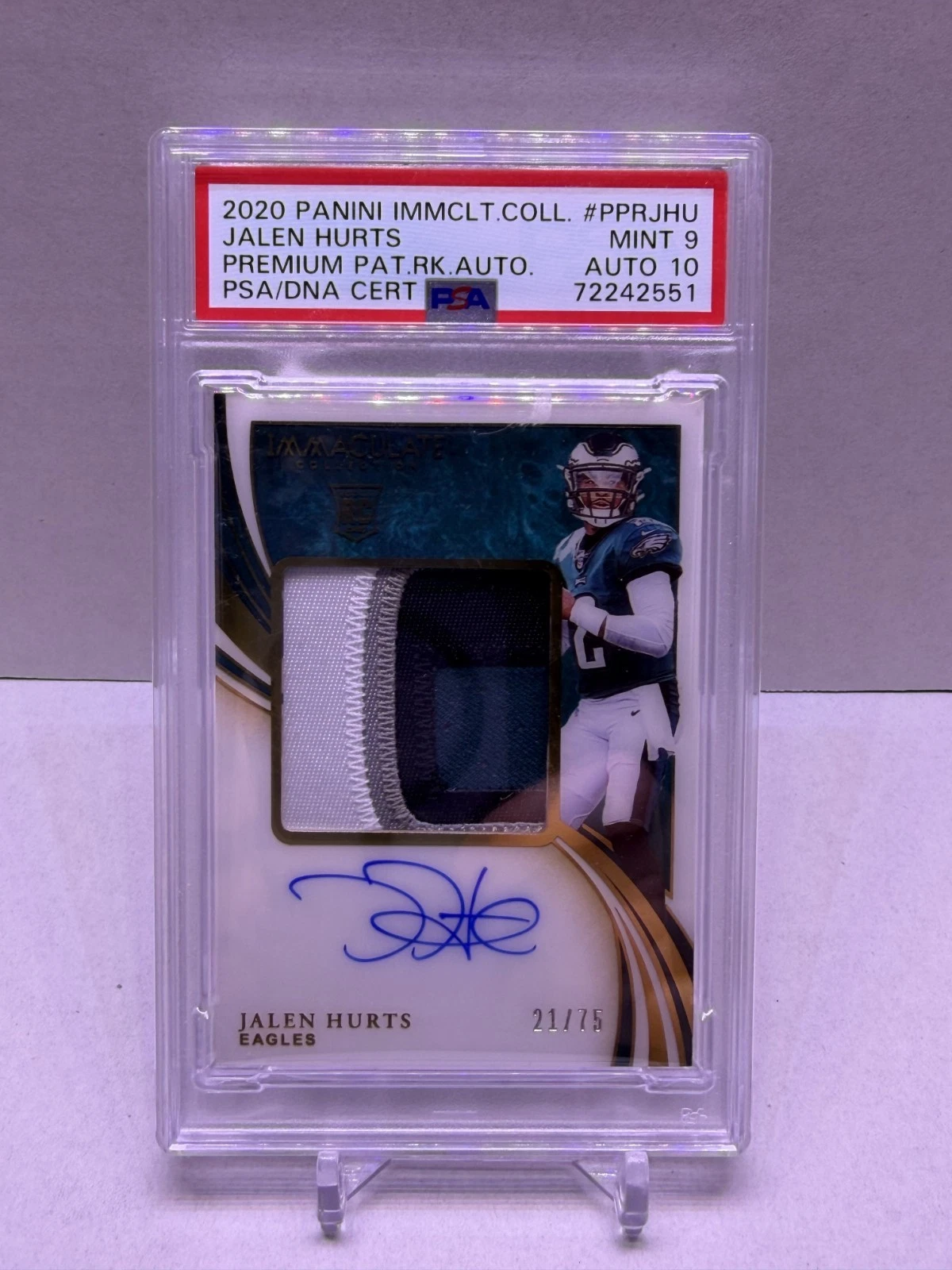 Jalen Hurts — 2020 Panini Immaculate Premium Patch Rookie Auto